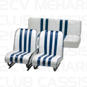 Stoel set nieuw Méhari (2voor, 1 achter) wit-blauw -
