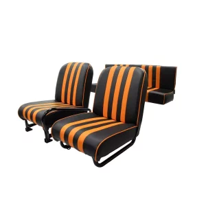 Set van 3 Méhari-stoelen (rechterstoel kan worden neergeklapt) - zwart/oranje