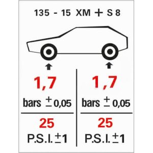 Méhari 4x4 bandenspanning sticker 135-15xms8